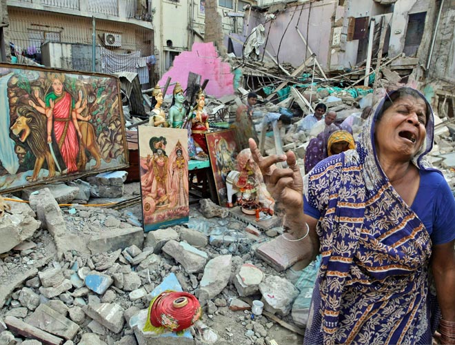 Rubble of a Hindu temple demolished in Karachi.